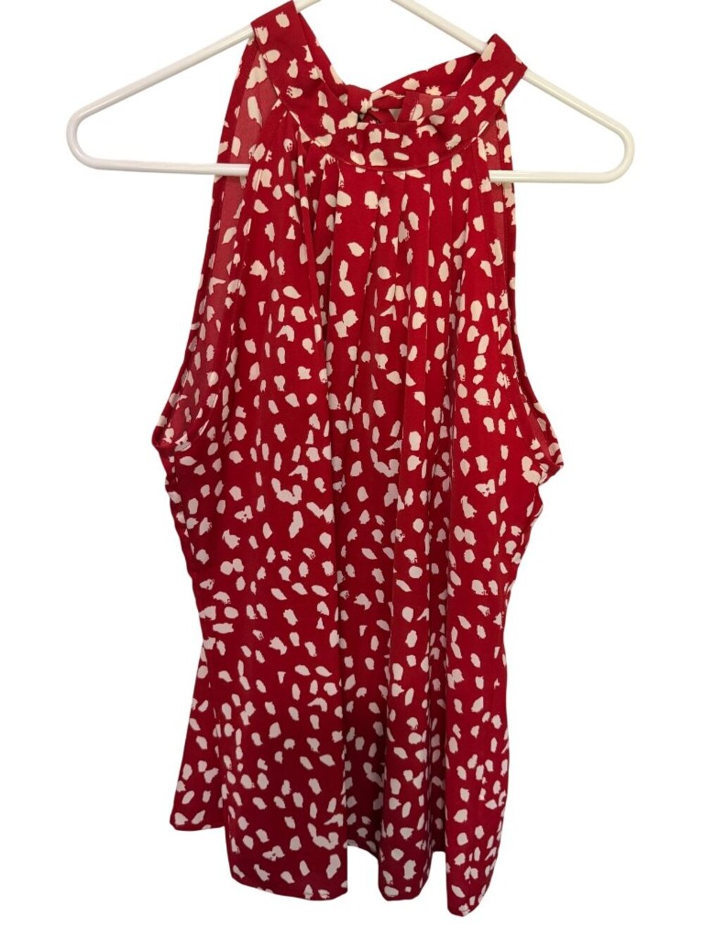 Womans Tank Blouse Red with White Spots Tie Halter Neckline XL